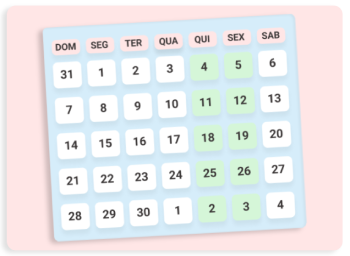 Calendário com datas para entrega